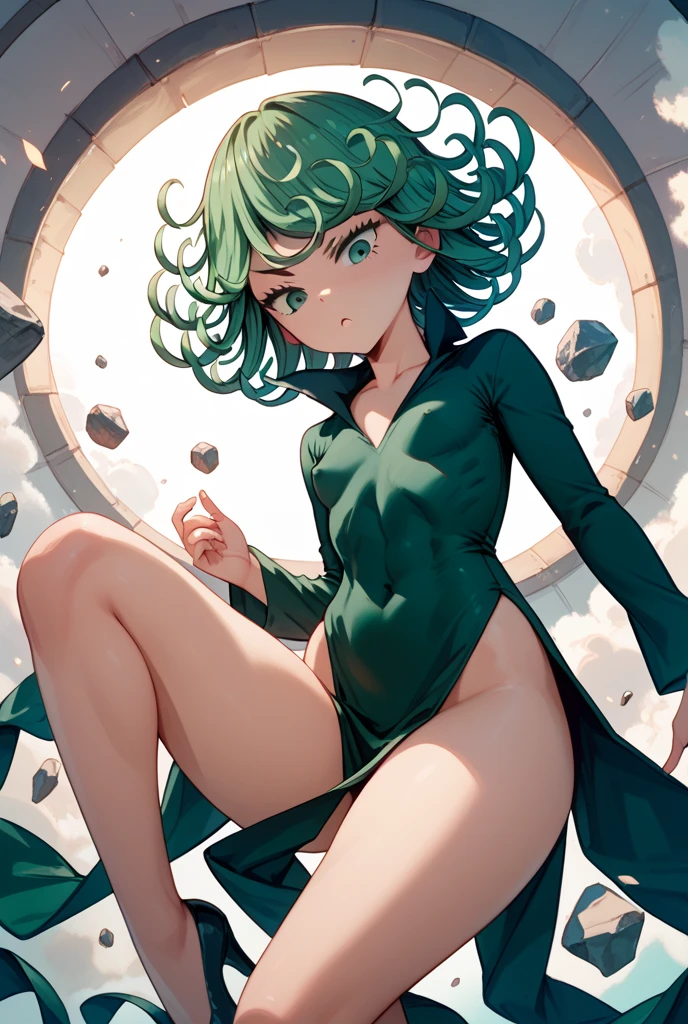 Tatsumaki from one punch man, naked, big ass, , green hair (extremly detallied)
