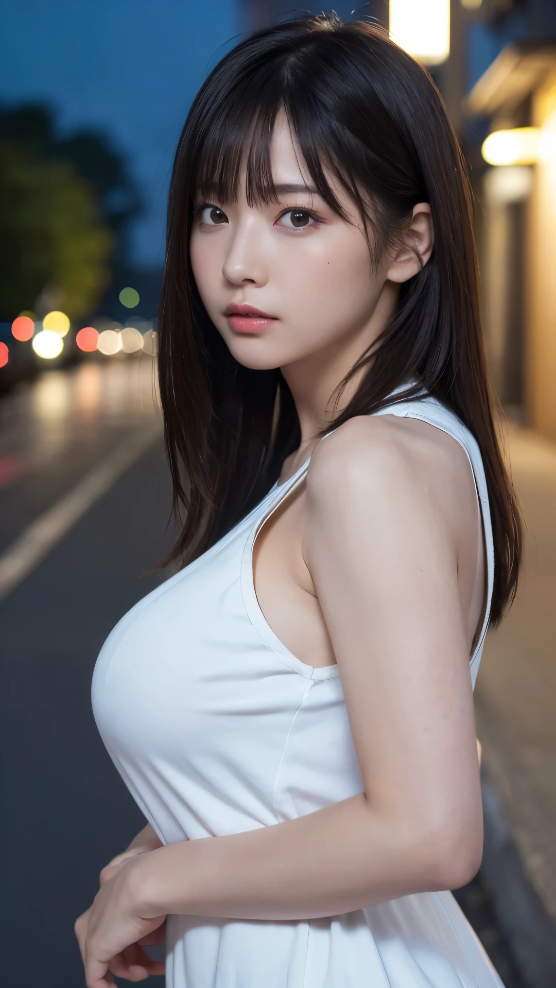 One girl, Tokyo Street,night, Cityscape,City lights, Upper Body,close, 8K, RAW Photos, Highest quality, masterpiece,Realistic, photo-Realistic,