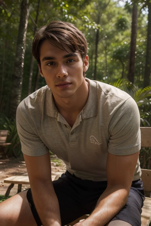 foto, very young teenager of 18 years, masculino, piel blanca, en bicicleta en un bosque, sin camisa, con pantalon de mezclilla negro, hot worm day, luz oscura, hyperealistic foto, cabello rubio, pelo corto