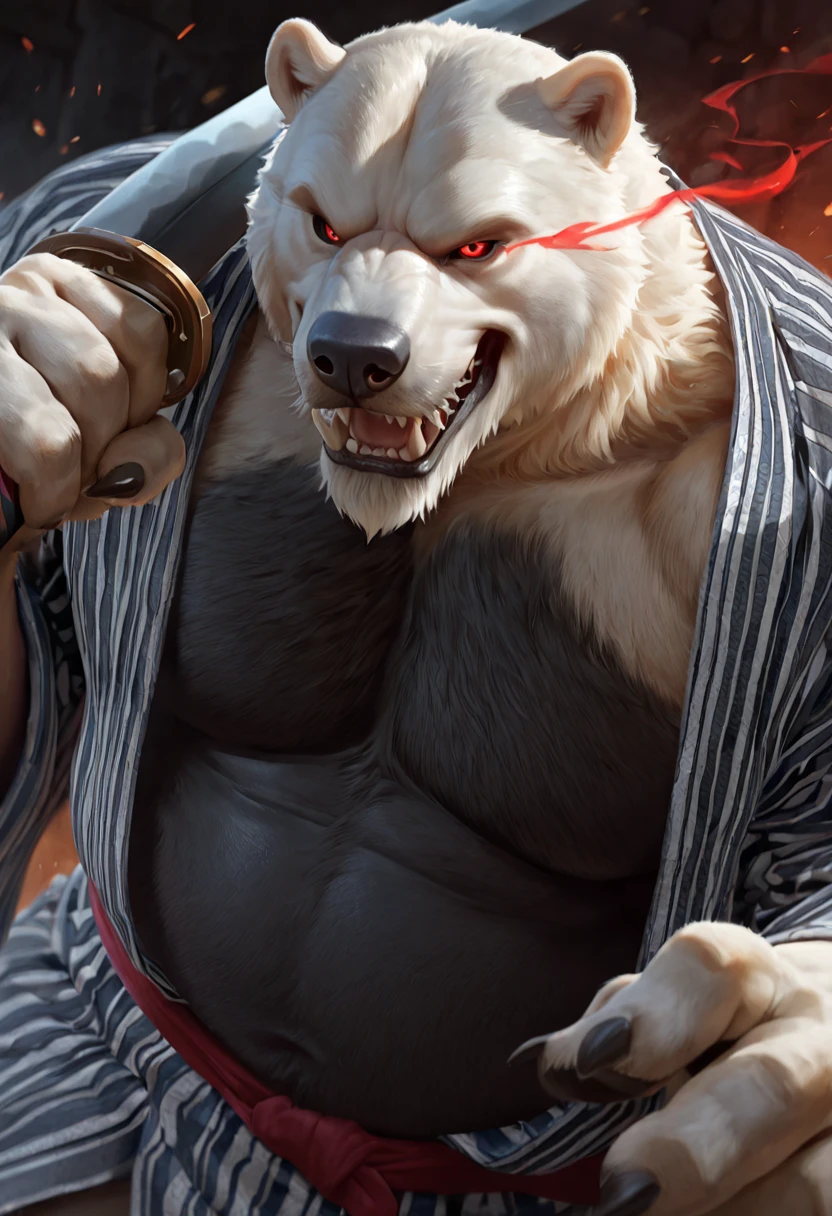 ultra-detailed, masterpiece, masterwork, high quality, best quality, hdr, japanese style bedroom, night, (nsfw), (solo), male, dragon, (red little body minotaur), (white body), chibi, (bare yukata), (long golden hair), (yellow eyes, Scar in one eye ), dynamic angle, (think penis, foreskin, parfect balls, detailed penis, flaccid, frenulum, perineum, raphe), earrings