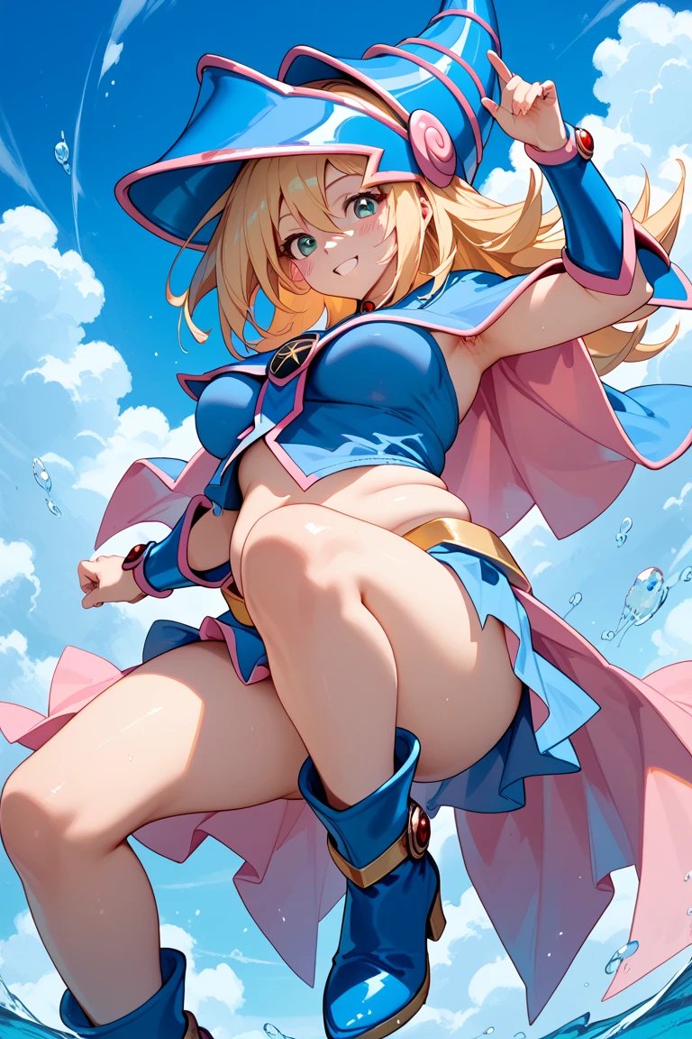 Hero Girl,(Very exquisite beautiful face and eyes:1.2)
,Cowboy Shot,Dynamic pose,zettai ryouiki,Beautiful legs,Skirt flip,White panties,Dynamic Angle,
(highest quality,masterpiece:1.2),Intricate details,Very detailed,High resolution,1 girl,Looking at the audience,
1990s\(style\)、漫画style、White background、(Chubby、Big Ass、Wide pelvis、Hero Costumes、Light blue suit、light blue pread your legs、((Kick、High Kick、Thick thighs、Raise your knees、Raise one leg))、Embarrassed face、Surprised face、Open Mouth、barefoot、Helmet、White gloves、short hair、Blonde、blue eyes、boots、Angle from below、