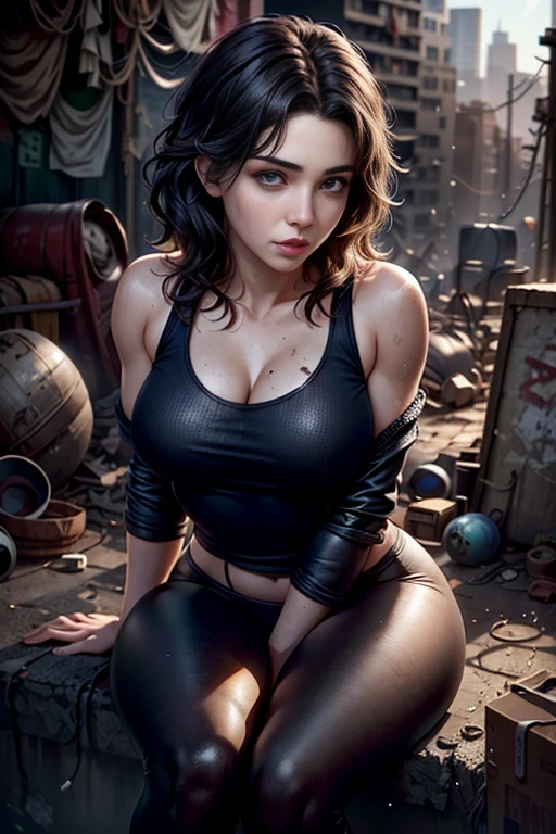 Altamente detallado, Seductive erotic woman with horns, Camisa ajustada a la piel, (tetona, The tits are so massive that the shirt keeps tearing, Pelo rojo), centrado en la cara, Cara enfocada, ojos intrincados, rodeada por llamas de fuego azul, mucho fuego alrededor azul
