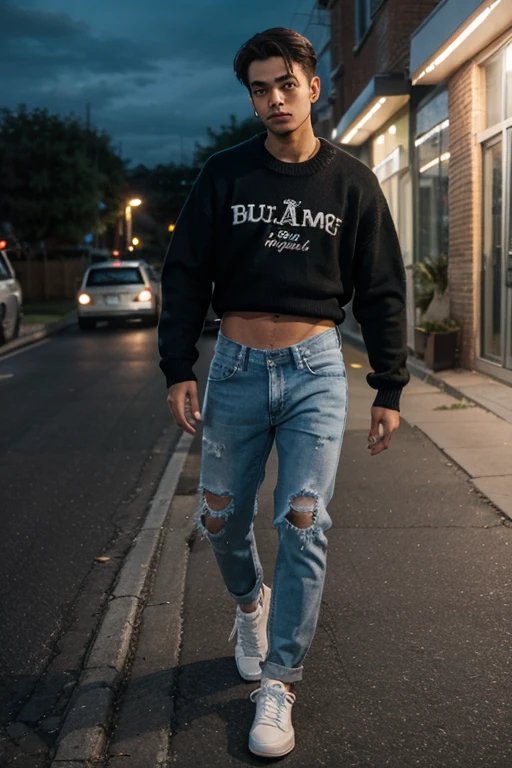 Hot Indian guy wearing a black hoodie, jeans and sunglasses on a bike 