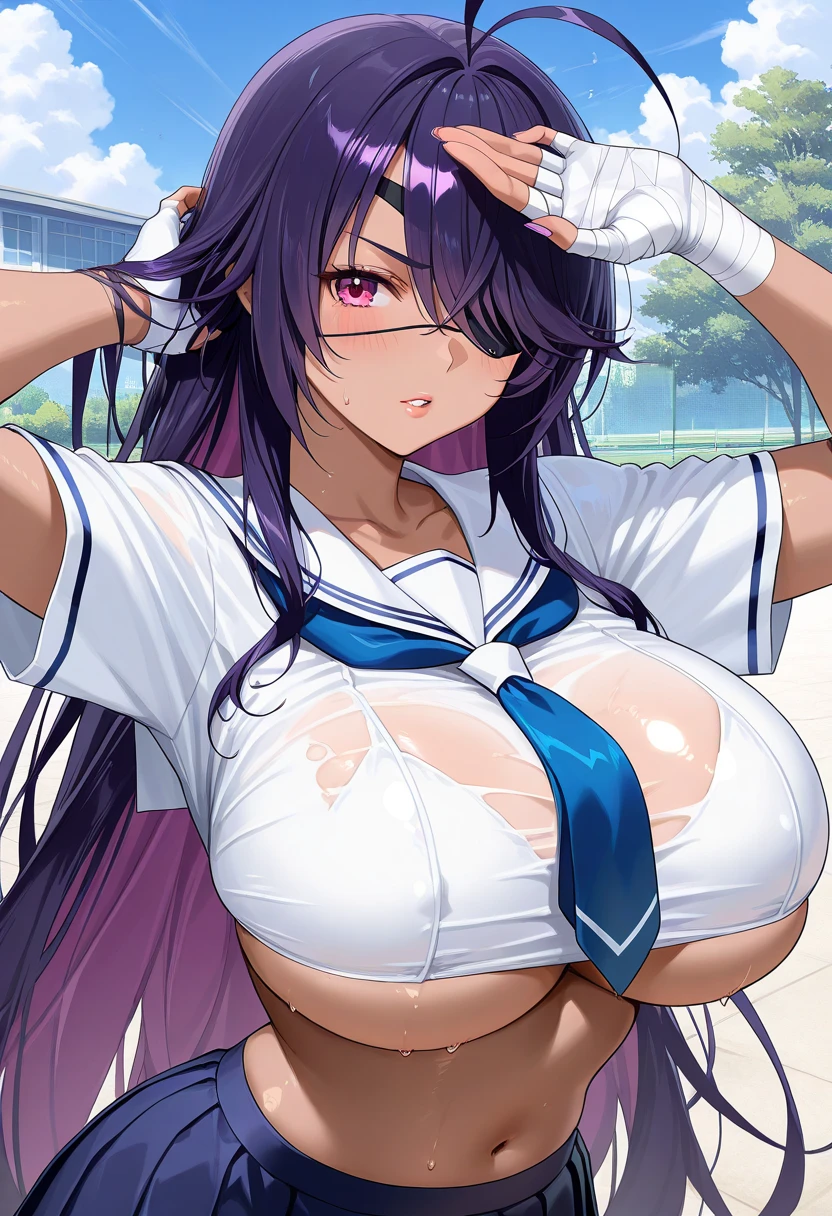 masterpiece, score_9, score_8_up, score_7_up, source_anime, best quality, extremely detailed, 1girl, milf, solo, (dark skin, black skin:1.8), delta, (huge breasts:1.1), ((((black hair), long hair, purple eyes, wolf ears))), blue lips, (((open hoodie, night gown))), ((seductive smile), closed mouth), ((outdoor, balcony))