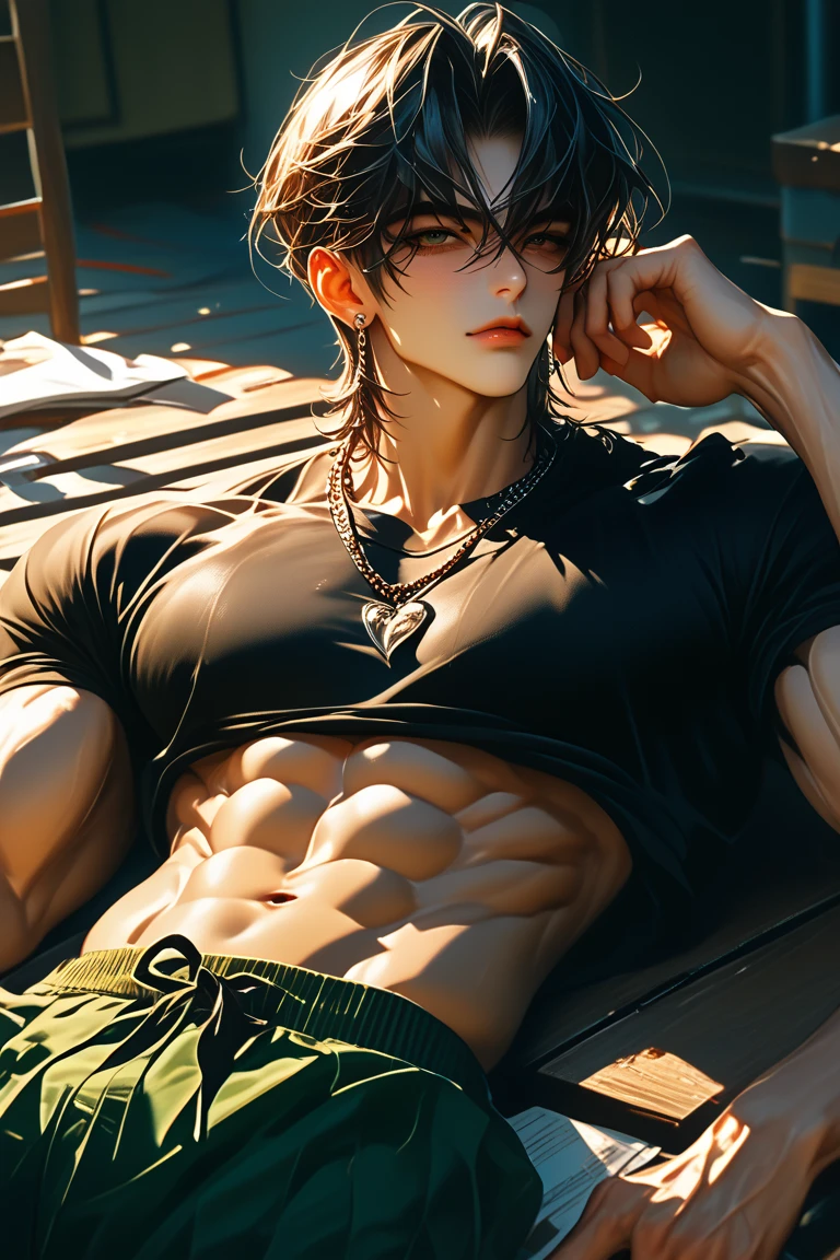 Anime boys abs wearing briefs and showing hairy belly button