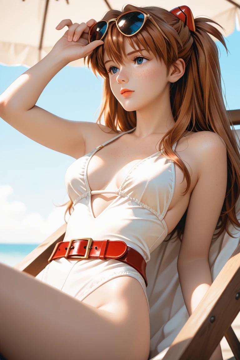 overhead shot,floating on water,lying,on back,(random sexy poses:1.5),Swimsuit,highly detailed skin,(Thin type:1.8),(big breasts:1.5), beautiful breasts,white skin, pointed chest, erect nipples,(super thin hair), (super soft hair), (ultra straight hair:1.5), long flowing bangs, very light coppery amber hair, hair above one eye, (movie-like scene, fantasy art, best image quality, (8k), Super realistic, 最high quality, high quality, High resolution, high quality texture, high detail, beautiful, Detailed, Highly detailed CG, detailed texture, realistic facial expression, masterpiece, before, dynamic, bold)