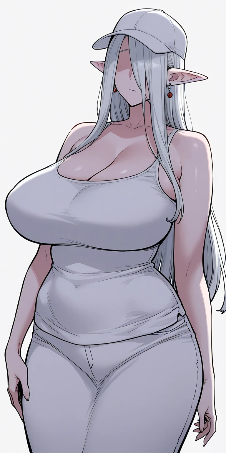 (Uhd, Masterpiece, Textured Skin, Super Detail, High Details, High Quality, Best Quality), Detailed Face, 1woman, mature pretty woman, (Huge Body:1.5), (Silver hair, long hair), (Short black top shirt, jeans pants), standing