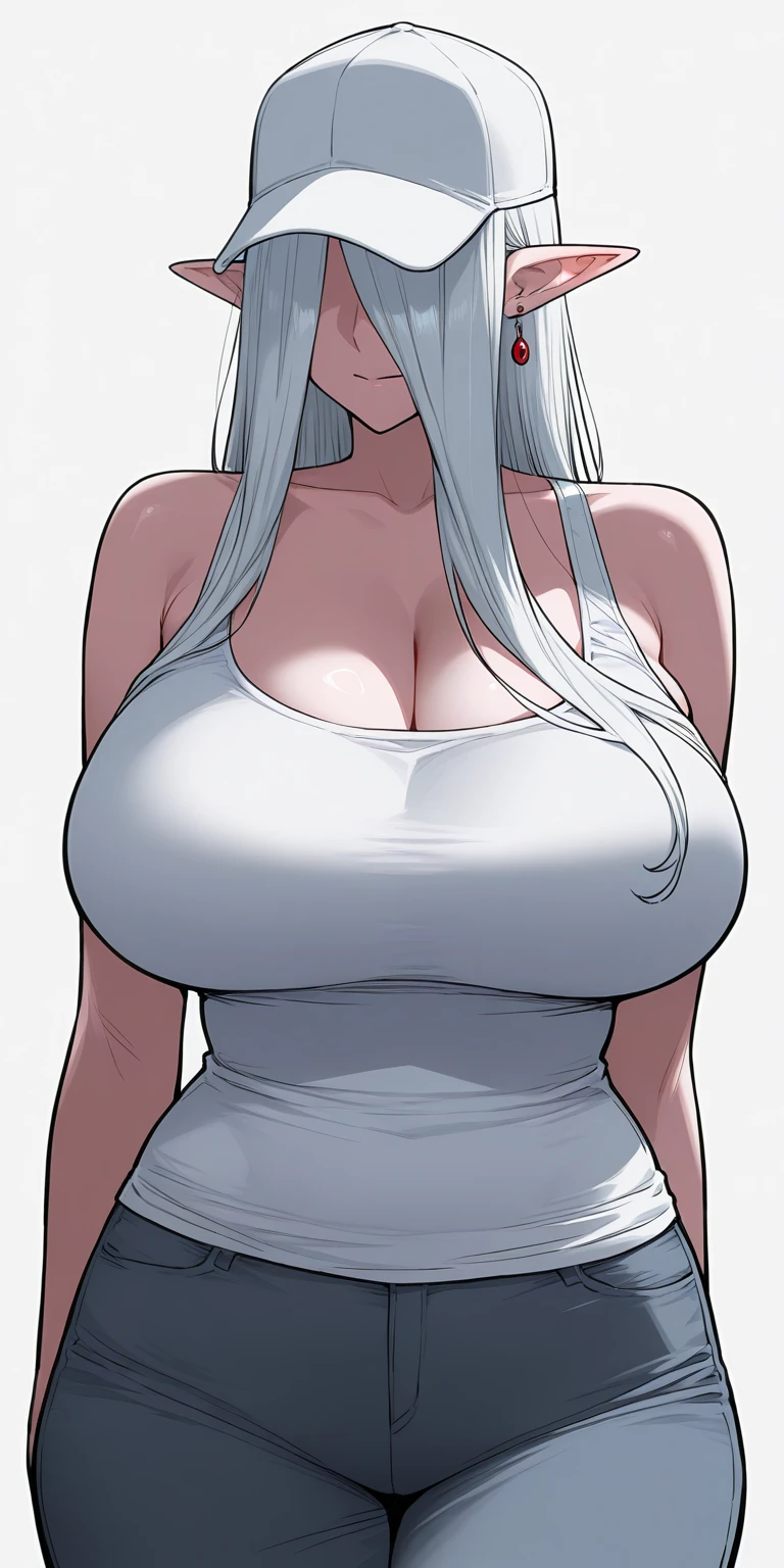 1girl, greyscale, monochrome, breasts, solo, long_hair, halo, bikini, swimsuit, horns, navel, looking_at_viewer, breasts_apart, highleg, smile, large_breasts, hair_on_horn, bangs, huge_breasts, highleg_bikini, very_long_hair