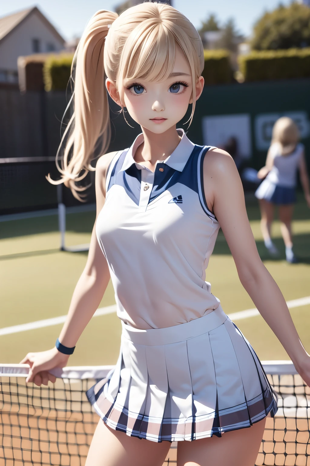 A boy plays tennis at a tennis court, short hair, sportswear, light smile, athletes, stadium, OC renderer, C4D, Blind box, cute 3d anime boy rendering, perfect lighting, Character's whole body, Visor cap, sneakers, pop mart style art SFW, (masterpiece:1,2), best quality, masterpiece, original, extremely detailed wallpaper, perfect lighting,(extremely detailed CG:1.2),