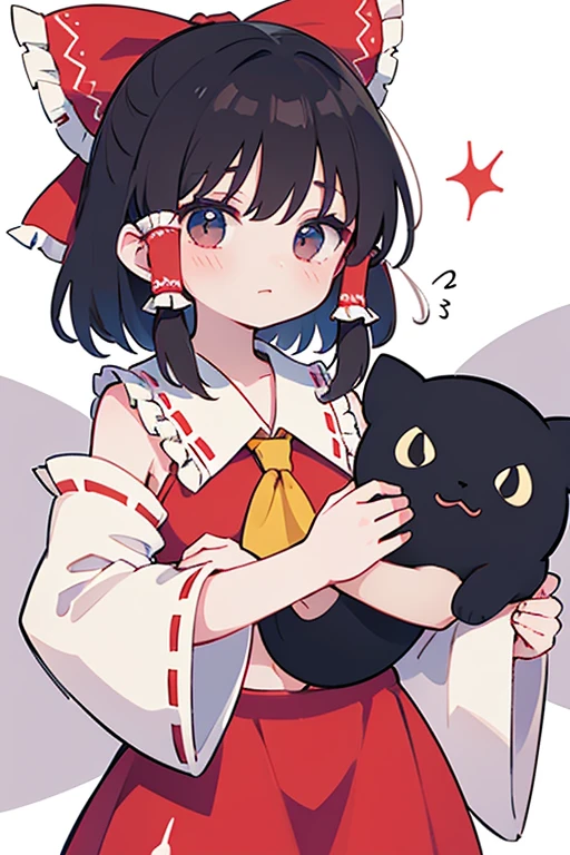 best quality, masterpiece, highres, solo, {yamashiro_azurlane:1.15}, animal_ears, cat_ears, black_hair, short_hair, red_eyes, animal_ear_fluff, breasts, bangs, open_mouth, blush, fang, smile, large_breasts, mismatched_eyebrows, 1girl, mask, mask_on_head, school_uniform, serafuku, sailor_collar, neckerchief, looking_at_viewer, black_sailor_collar, white_shirt, short_sleeves, pleated_skirt, shirt, skirt, black_skirt, red_neckerchief, tail, cat_mask, cat_tail, tail_ornament, bell, tail_bell, jingle_bell, simple_background