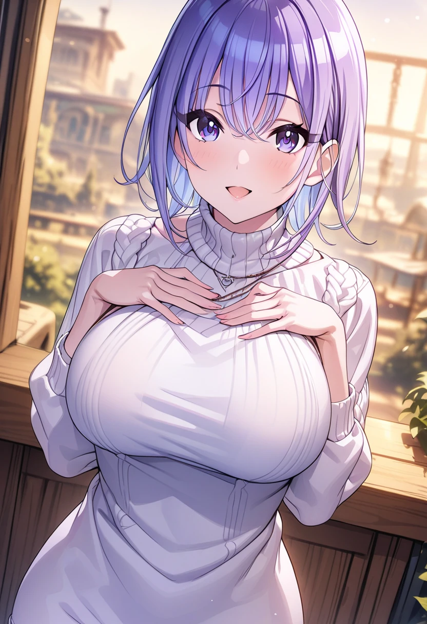 akaneshinjou, shinjou akane, light purple hair, (round pink eyes:1.2), short hair,
(Best Quality,8K,超A high resolution:1.2),(cute Japanese girls),(Huge breasts:1.5), ((Knitted Dresses:1.4)),(Voluptuous)、a smile,Plump、bob cuts,full bodyesbian,
BREAK indoors, city,
BREAK looking at viewer, BREAK (masterpiece:1.2), best quality, high resolution, unity 8k wallpaper, (illustration:0.8), (beautiful detailed eyes:1.6), extremely detailed face, perfect lighting, extremely detailed CG, (perfect hands, perfect anatomy),