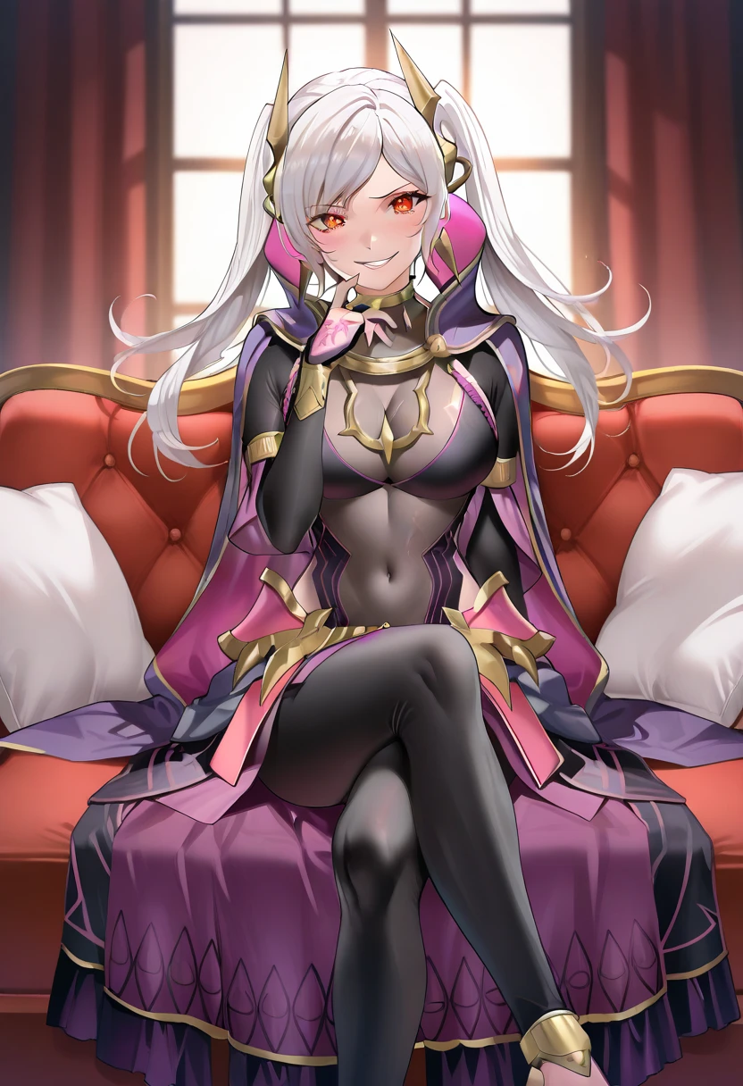 1 girl,short hair,blonde hair,purple eyes,cat ears,big breast,FP crazy girl smile showing soles sitting on a throne