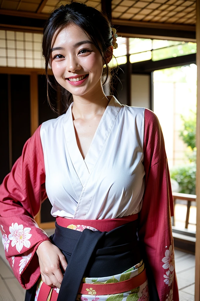 Arabian Asian woman in uniform posing for a photo, Japanese , wearing Japanese kimono, UHD, masterpiece, anatomically correct, textured skin, super detail, high details, best quality, 16k