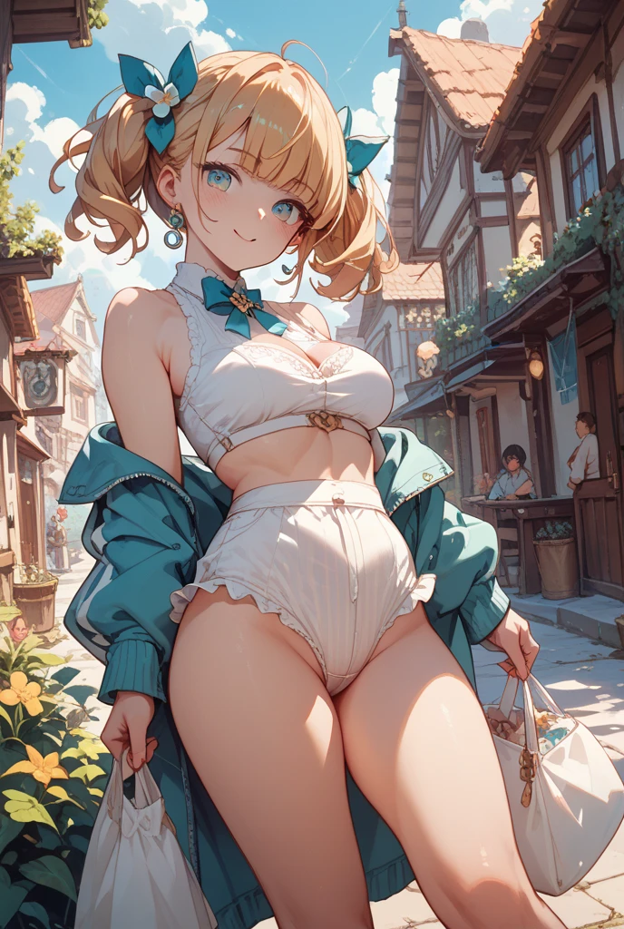 absurderes, ultra-detailliert,bright colour,(8K:1.5),masuter piece,Crisp eyes,stick out your tongue a little,(standing cat pose:1.3),(Too cute smile:1.3),(Cat personification:1.3),(Deep Blue Eyes:1.4),(Fluffy clothes:1.3),breastsout,Pink skin、Summer morning,nobara