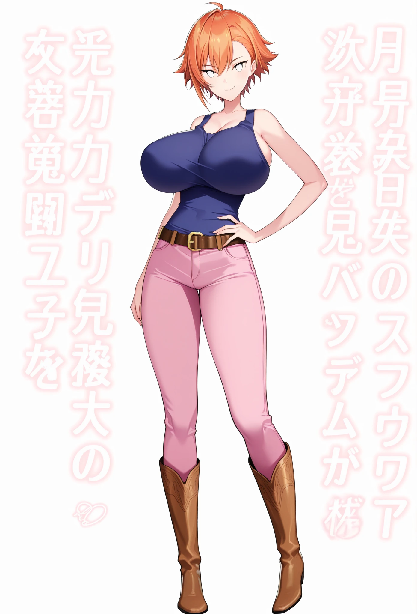 (masterpiece, best quality:1.3), Rizdraws, Thin Lineart, Soft Lineart, Film Grain, Soft Shading, 1girl, 1boy, looking at viewer, huge breasts, mature female, blonde hair, full body, cowboy shot, :o, (light brown eyes), lucy heartfilia, long hair, white shirt, sleeveless, belt, blue skirt, midriff, wide hips, small gray ???, butt grabbing, embarrassed 