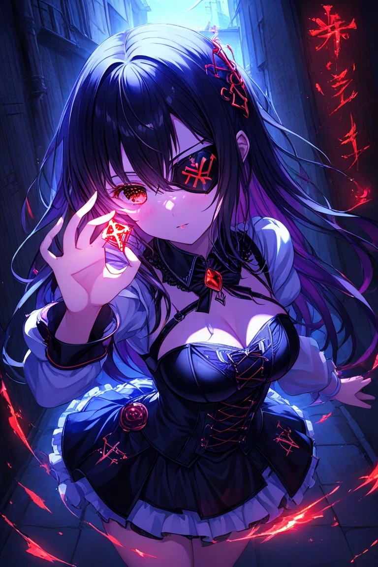 midjourney,(((Super detailed, 8K quality))),,hair above one eye, red eyes, clear eyes, choker, open jacket,anime style, Movie Portrait Photography, 1 female, 22 years ago,椅子にsit、cross your legs、blue eye background, big and full breasts, anger, (scarlet hair), long hair, purple eyes, wearing a short black dress, (natural skin texture vivid details, surreal, (realistic detailed eyes, natural skin texture, realistic facial details), Depth of written boundary, Bokeh, vivid details, surreal, 35mm movie, hazy blur, ,lipstick, ear piercing, eye shadow, hoop earrings, red pink lips, 多色のred eyes, purple theme,Wear an iridescent aura,beautiful eyes,stand in front of the red gate、leaning forward,hanging bangs,sit