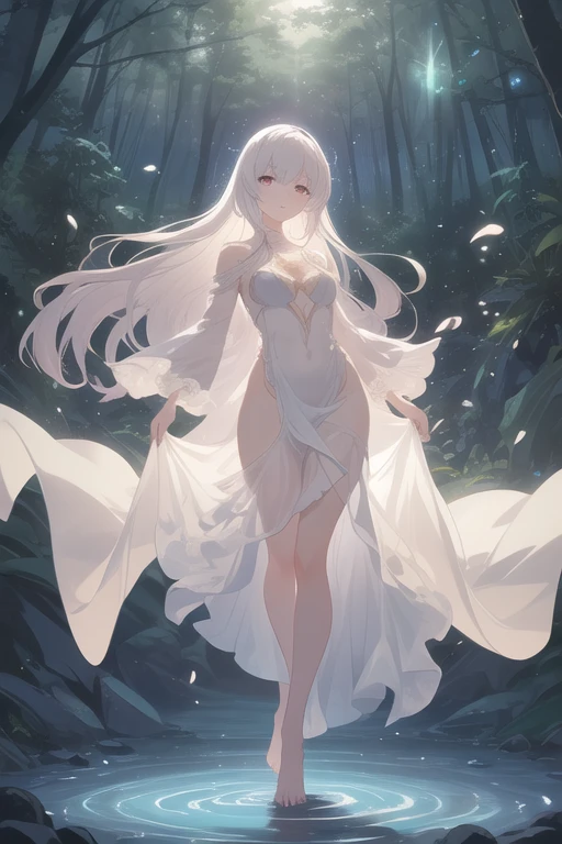 A girl，Elf，Girl sleeping on the tree，茂密的Big Tree，Big Tree，Morning Sunshine，Long gauze dress