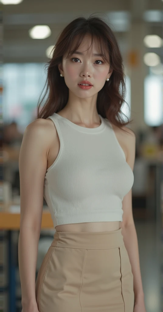 Face :9,503917907], A real college girl from the upper class、Wearing a short skirt and tank top、 (Wearing pantyhose、非常にRealistic pantyhose)、Height: 165cm, Japanese Model, Short Layered Hair、Japanese girl, Neat and clean Japan woman, Laughter、Japanese Goddess, Innocence、Realistic pantyhose、RAW Photos, (8k、highest quality、masterpiece:1.2)、(Intricate details:1.4)、(Photorealistic:1.4)、Octane Rendering、Complex 3D rendering with ultra-detail, Studio Lighting, Rim Light, Vivid details, Super Detail, Realistic pantyhose、Realistic skin texture, Detailed aspect, Beautiful details in the eyes, Highly detailed CG Unity 16k wallpaper, compensate, (Detailed Background:1.2), Glowing Skin、looked back、Exposed thighs!!!