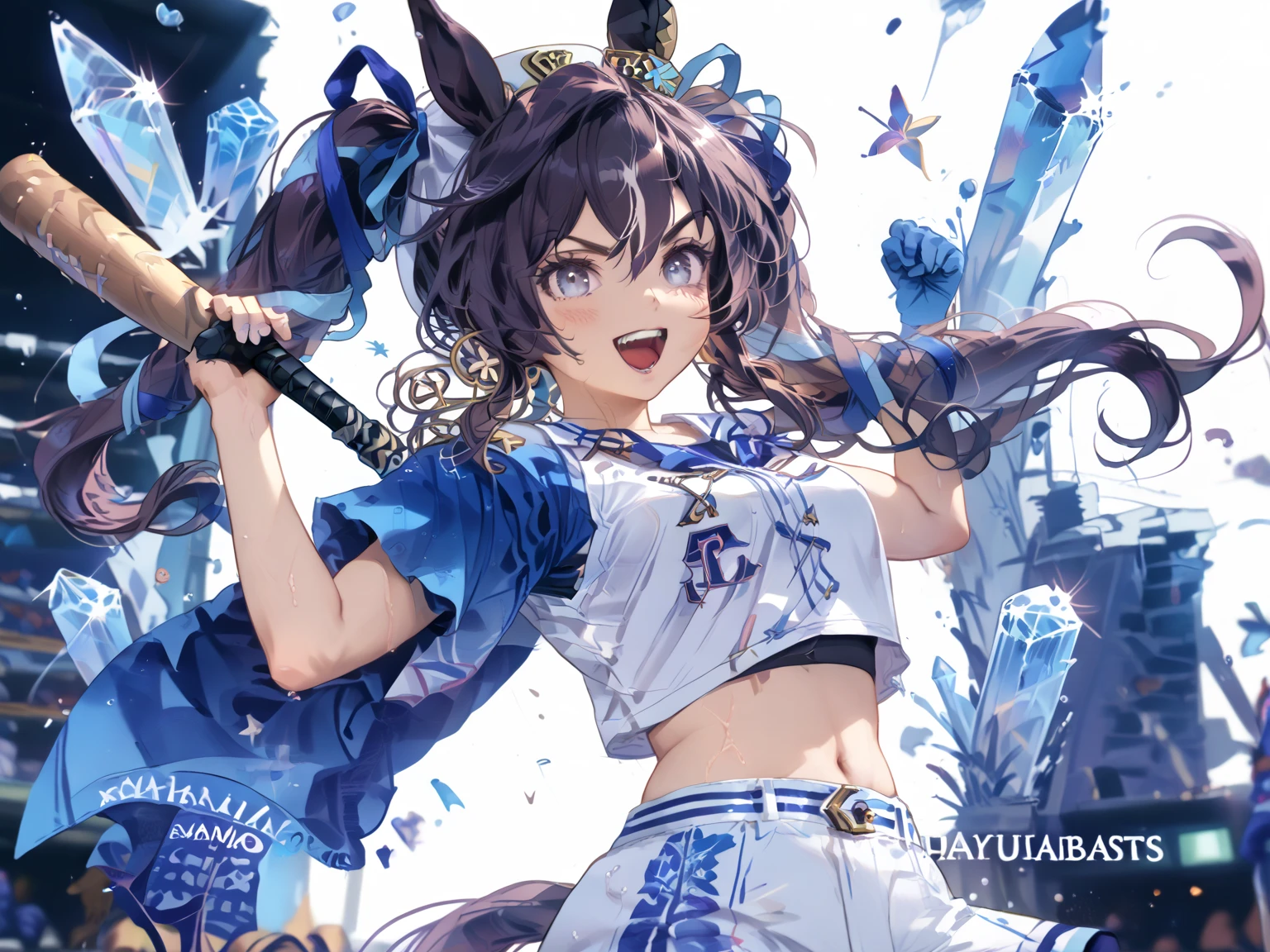 ((masterpiece,Highest quality)), Confused, Kitasan Black umamusume, Animal ears, short hair, Striped Hair, hair ornaments, Medium chest, Horse tail, Wearing a maid outfit, alone, Laughing with your mouth open, Looking at the audience,,((nsfw)), Squat, (((No correction))), ((lie on back, legs up high, spread legs, hold knees, vagina)), (spread pussy by herself with both hands completely:1.4), (open legs, spread legs),18 years old