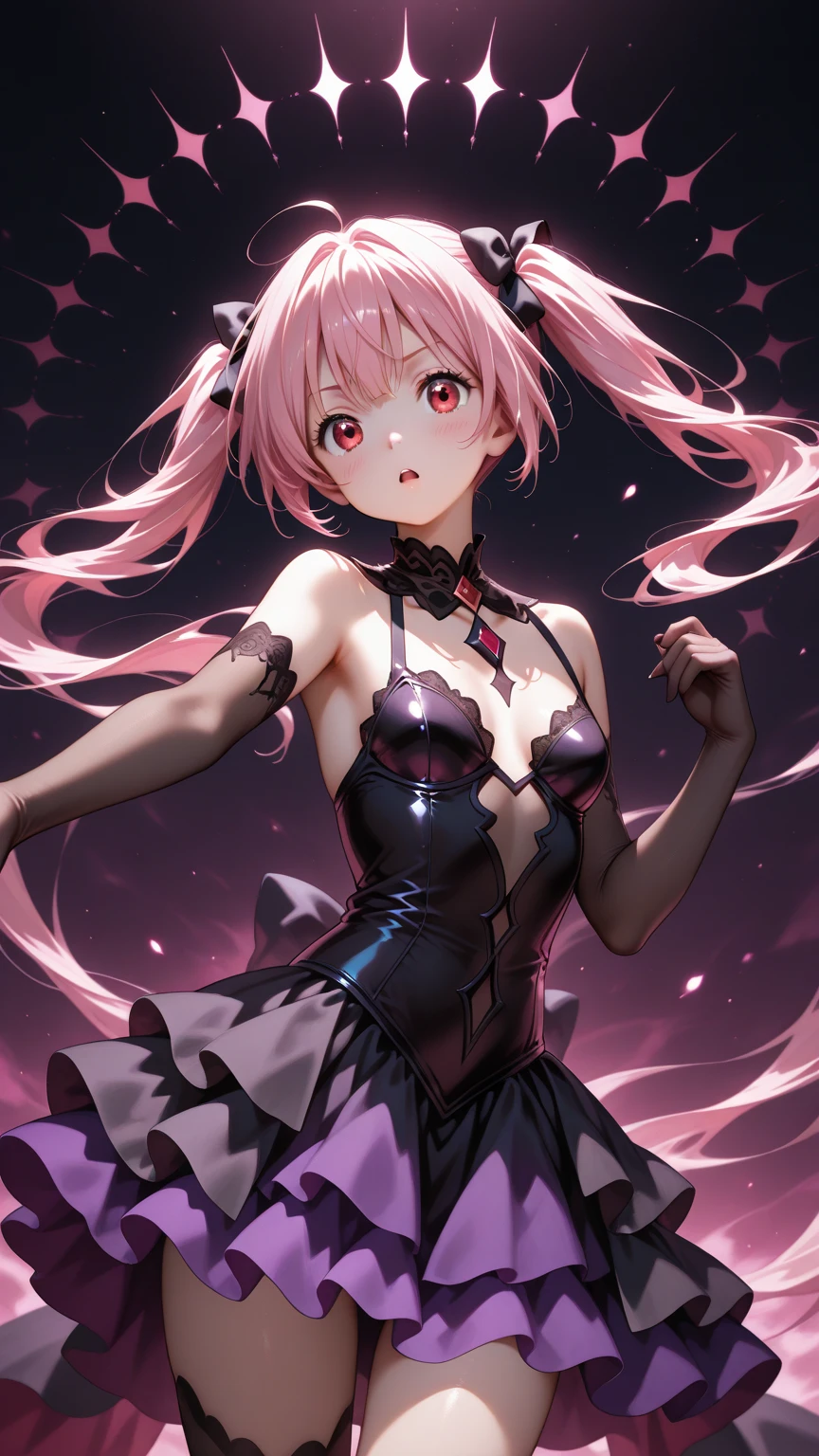 Too much exposure,Magical girl,Purple to red gradient hair color Red eyes,Twin tails,