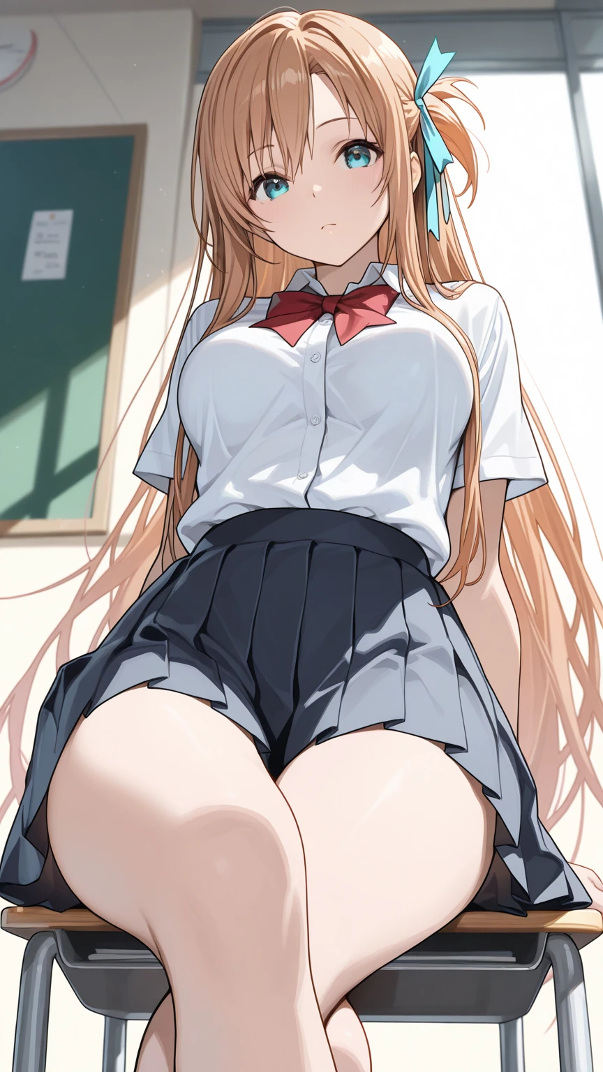 misaki shokuhou, blonde hair, hair between eyes, long hair, (symbol-shaped pupils:1.5), yellow eyes,elbow gloves, gloves, , short sleeves, summer uniform, sweater vest, tokiwadai , white gloves, (light brown sweater vest:1.2), 1girl,18yo,perfect hands, perfect finger,perfect anatomy,masterpiece, best quality,realistic, hyperrealistic, 16k hdr, outdoors,strong wind,(happy smile:1.2),(skirt lift herself:1.5),(show off see through pink panty,thong:1.3),(from below:1.5),spread legs,huge breasts,dynamic angle,(sweat:1.1)