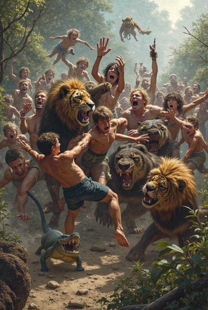 fight of people and animals color drawing 