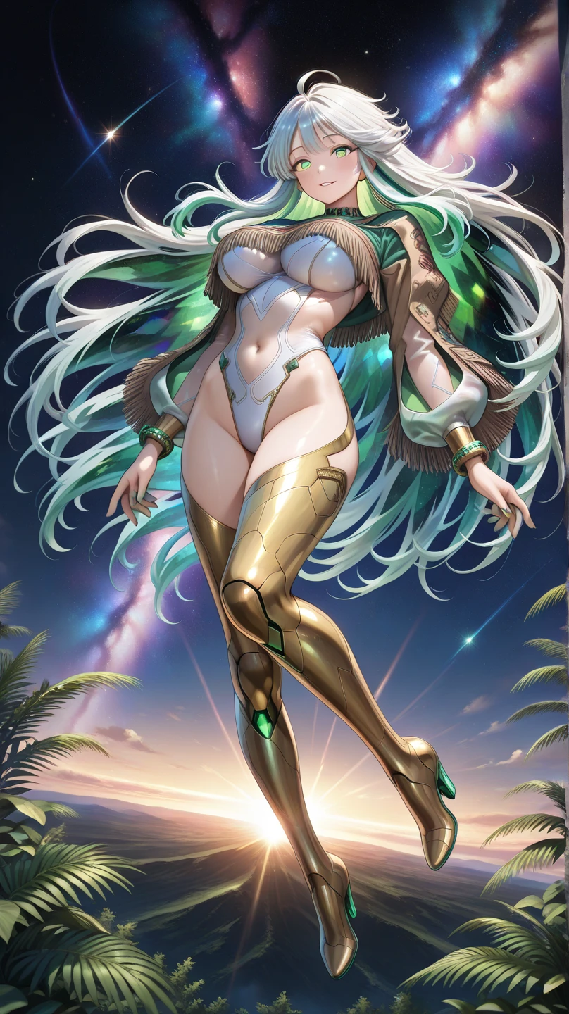 Illustration of woman in yellow and black bikini, A splash of blue lightning behind her, Hair is deep green overall. Anime Illustration, Highly detailed Art、 pin up art, goddess of lightning, Painting of a woman in a bikini with lightning, Urusei Yatsura no Ram-chan、Bikini and boots pattern yellow and black、hair is dark green、by Eddie Mendoza, by Randy Vargas, by Ric Nagualero, goddess of lightning, A splash of blue lightning behind her, J Scott Campbell, Inspired by Boris Vallejo, zenescope, j. Scott Campbell, Inspired by Hajime Sorayama, japanese lightning goddess, by Mark Brooks