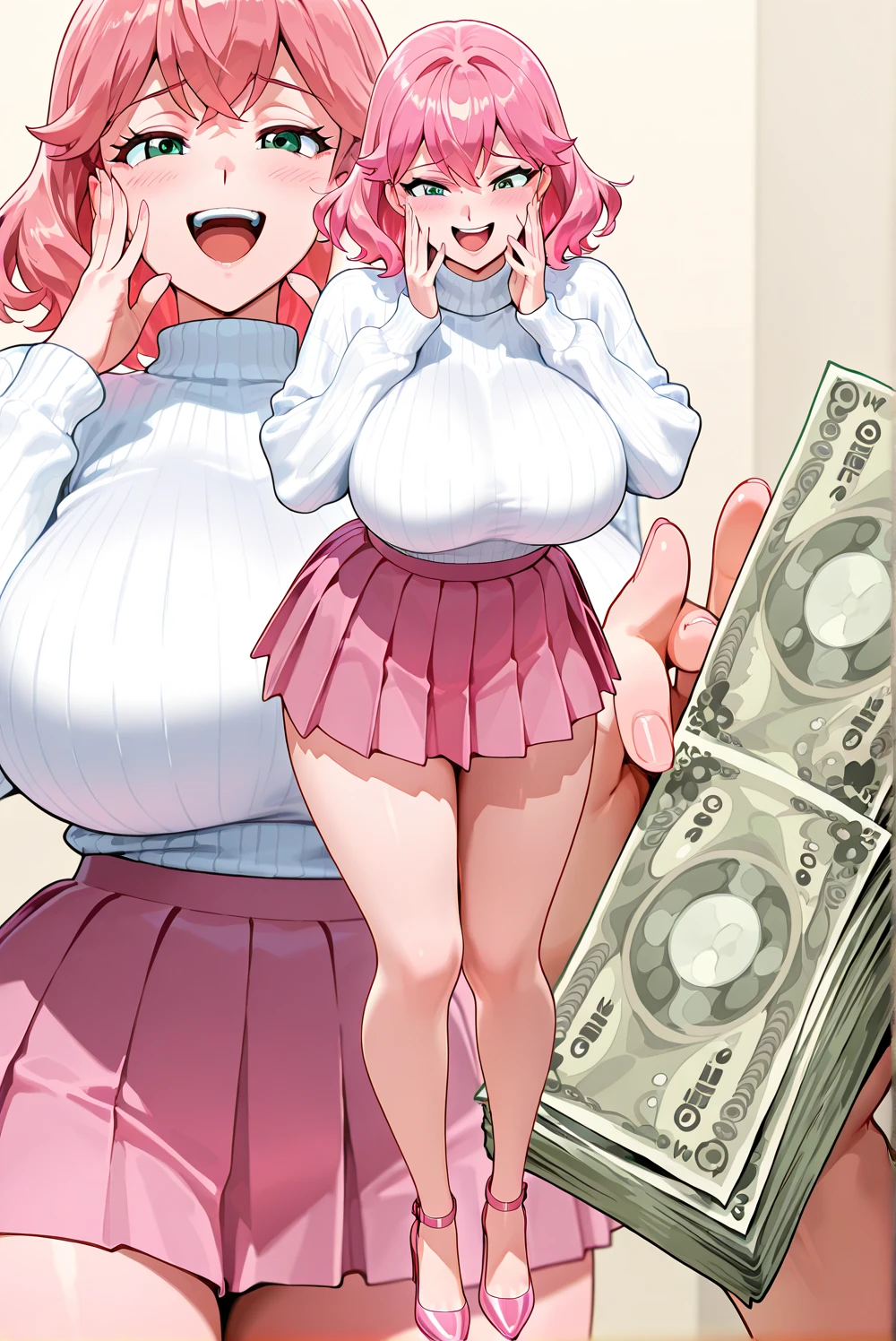 Mina ashido from My Hero Academia wearing a micro skirt, a very sexy thong and a micro top while having anal sex for money