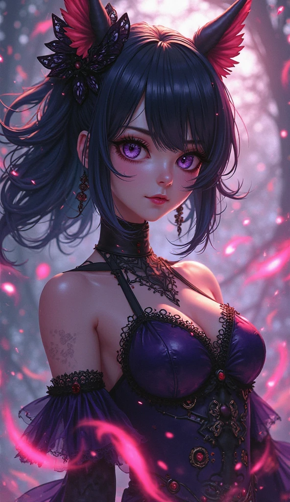 a pretty 19-year-old dark magical-girl undergoing her transformation sequence, dark magical-girl outfit, cleavage, cat ears, skulls and terror, magical tattoos, vibrant magical particle effects, volumetric lighting, anti-aliasing, color-graded, bokeh, 1DOF, nikon D850 <lora:offset_0.2:0.5>