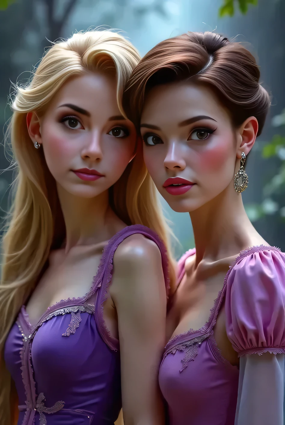 A beautiful girl with Siamese twin, wearing a pink top and beautiful underwear, having lunch in a park, extremely detailed face and eyes, detailed skin texture, intricate details, vivid colors, natural lighting, park setting, detailed foliage, detailed surroundings, serene, elegant, photorealistic, soft lighting, Verism, f/1.2, Eye-Level Shot, Sony FE, Sony FE GM, diffraction spikes, bokeh, 8k, high quality, textured skin, high details, award winning, highres, best quality, super detail, accurate, masterpiece, UHD, retina, highres, 16k