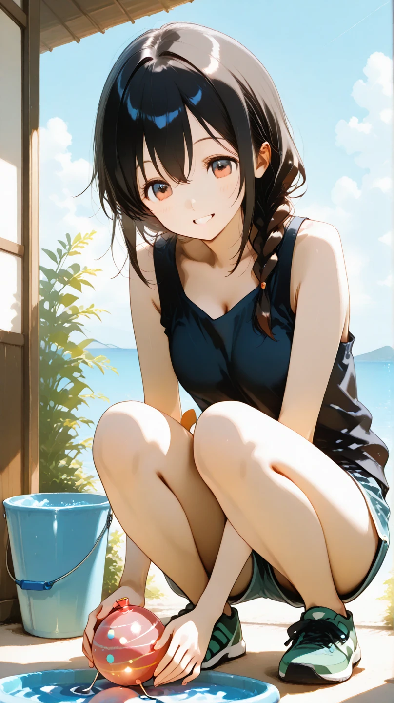 score_9, score_8_up, score_7_up, source_anime, best quality, masterpiece,official art, absurdres, highres, waifu2x,Collection: Slice of Life,break,1girl, tomboy, dark-skinned female, short hair, low ponytail, flat chest,  beautiful detailed eyes, short shorts, sweat, open mouth, (yawn:0.3), sleepily, outdoors, wind, break,(clear line illustration:1.2),very high resolution, very aesthetic, super detailed skin, Best sexual lighting powered by famous artist, 8k,cute picture,beauty illustration,photoshop_(medium),,(Detailed Lighting),
anime moe artstyle, best anime 8k konachan wallpaper, pixiv contest winner, 