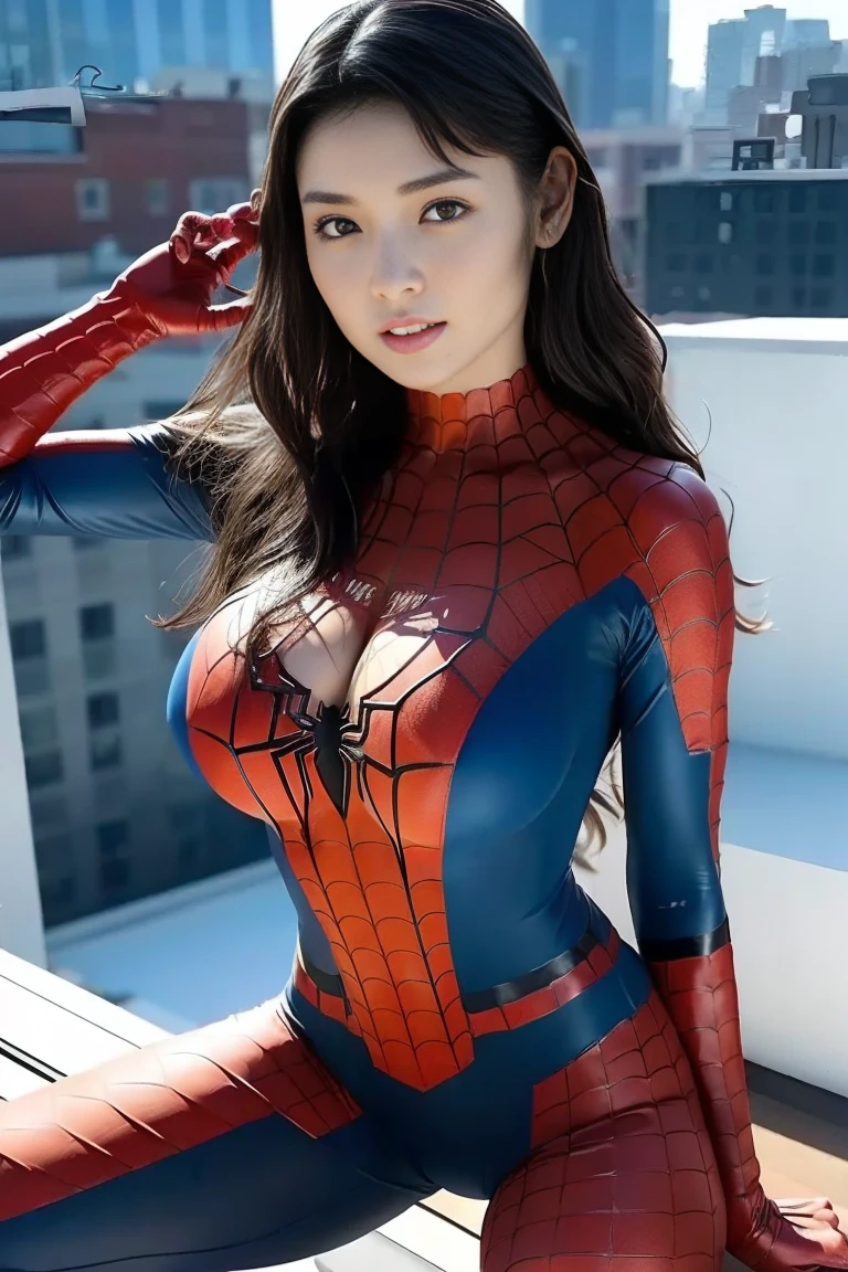 Emma Stone in a spider-man suit, (spiderman costume mini skirt :1.1), good hand, high-res, head:1.3, ((Hasseblad photography)), finely detailed skin, sharp focus, (cinematic lighting), night, soft lighting, dynamic angle, [:(detailed face :1.2):0.2], medium breasts, outside, pure white skin, flawless skin, perfect iris circle, porcelain skin, intricate details, stunningly beautiful face, Sexy lips, Pink lips, perfect face, perfect eyes, perfect nose, perfect mouth, highly detailed comprehensive cinematics, sexy, belt, deep neckline, short hair with bangs, cheeky smile, in new york, shot on dslr, detailed face, big hips, amazing  body, amazing  legs, cinematography, maximum details, neutral colors, hdr, muted colors, soft cinematic light, insane details, intricate details, hyperdetailed, Best quality, masterpiece, an extremely delicate and beautiful, extremely detailed, CG, unity, 2k wallpaper, Amazing, finely detail, light smile, highly detailed CG unity 8k wallpaper, large file size, ultra-detailed, high resolution, highly detailed, 1 girl, sexy body, huge boobs, (brown hair), focus sharp, looking at the viewer, sharp focus, face close-up.