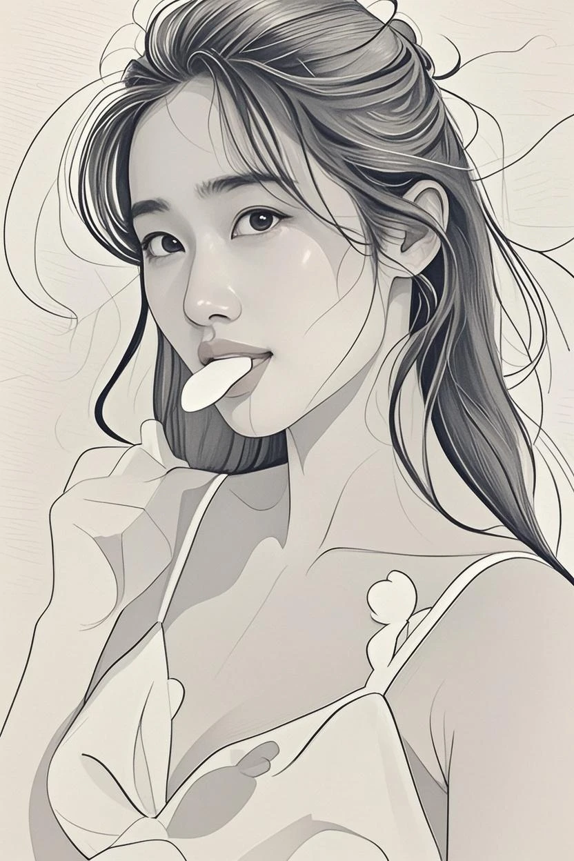 Painting of a woman with a veil over her head, outline, digital sketch, Half-body picture, black and white sketch, Black and white sketch, Side Sketch, Digital illustrations -, Portrait of the upper body, HD linear behavior, Portrait of a woman, line art, outoutline, Soft outline, Thick vector line art, Drawing with Photoshop, girl body