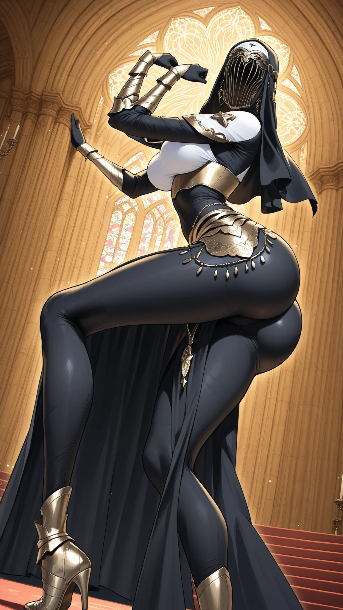 Content: A gigantic, black goddess with massive breasts and a huge ass, wearing a revealing black dress with gold linings. She has golden hair and a seductive smirk. An absolute bombshell of fertility
Style: Inspired by fantasy art, anime-style character design, and goddess-themed illustrations.
Lighting: Soft, ambient lighting to highlight her figure and golden hair, with dramatic shadows to enhance her curves and the seductive atmosphere.
Colors: Predominantly black and gold for her dress, with the contrast of her black skin and golden hair. Warm, glowing tones to emphasize her divine and seductive nature.
Composition: Full body shot, her massive proportions emphasized to convey her status as the goddess of love. She stands in a powerful, confident pose, her curves and assets prominently displayed. The background features a celestial, heavenly setting with soft, glowing light and subtle golden accents.
Note: Emphasize her mature, seductive nature and the divine beauty befitting a goddess of love.