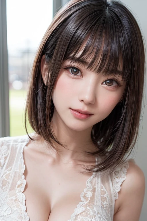 detailed face, cute face,(8K, Highest quality, masterpiece: 1.2), Super detailed, Highest quality, Ultra-high resolution, Professional Lighting, Photon Mapping, Radio City, Physically Based Rendering, Cinema Lighting, Depth of written boundary, focus on, Light of the sun, Good composition, (Bokeh: 1.2), 1 Girl, (whole body), smile, Beautiful Eyes, Pause, narrow, Brown Hair, short hair, Prairie Blouse Light Blue, skirt,garden,hand {refer tos} cute {refer to} hand,