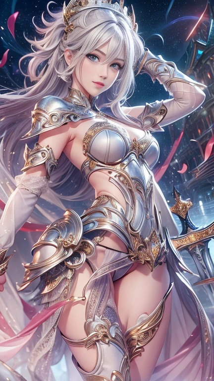 (The best quality,A high resolution,Ultra - detailed,actual),Fran Final Fantasy XII, snow white hair reaching to the waist,( long white ears with hints of brown rabbit fur :1.4) ,(His predominant weapon is the bow and arrows.:1.4),(Her blood red eyes are accompanied by perfectly shaped eyebrows the same color as her hair.:1.4), (extremely provocative clothing:1.4) . Her legs are partially covered by clothing made of dark, shiny metal that leaves parts of her lower limbs uncovered and highlights her buttocks, and connects to double-stiletto heels with sharp claws on the toes.. She wears a bra made of the same material that slightly accentuates the breast area and covers her bare abdomen with a white fabric that manages to be transparent.. Her arms are also partially covered by a cloth with red pointed edges that reaches above the elbows.. Finally, He has a helmet with empty embroidery that completes the shape of his head and the vierna ears rest between two holes at the top., (cowboy pose :1.4), (Fran Final Fantasy XII:1.4), ,(Dungeon ruins background ruins large stones cavern cave :1.4 ), (detailed perfect anatomy :1.4), epic fantasy art style hd, 4K fantasy art, epic fantasy digital art style, epic fantasy art style, Fantasy Woman, epic fantasy art portrait, Epic fantasy style, hyperrealistic fantasy art, hd fantasy art, epic fantasy character art, epic fantasy art, in style of dark fantasy art, epic fantasy digital art, Unreal Engine:1.4,UHD,The best quality:1.4, Photorealistic:1.4, skin texture:1.4, masterpiece:1.8, (cinematic lighting :1.4),( Fran - Final Fantasy XII:V2.1), (cowboy pose :1.4), (bright colors),( vivid colors:1.2 ), (armadura white metallic brillante cyborg :1.4), (cyborg white transparente plastic metallic :1.4), (not mutations), (cowboy pose))