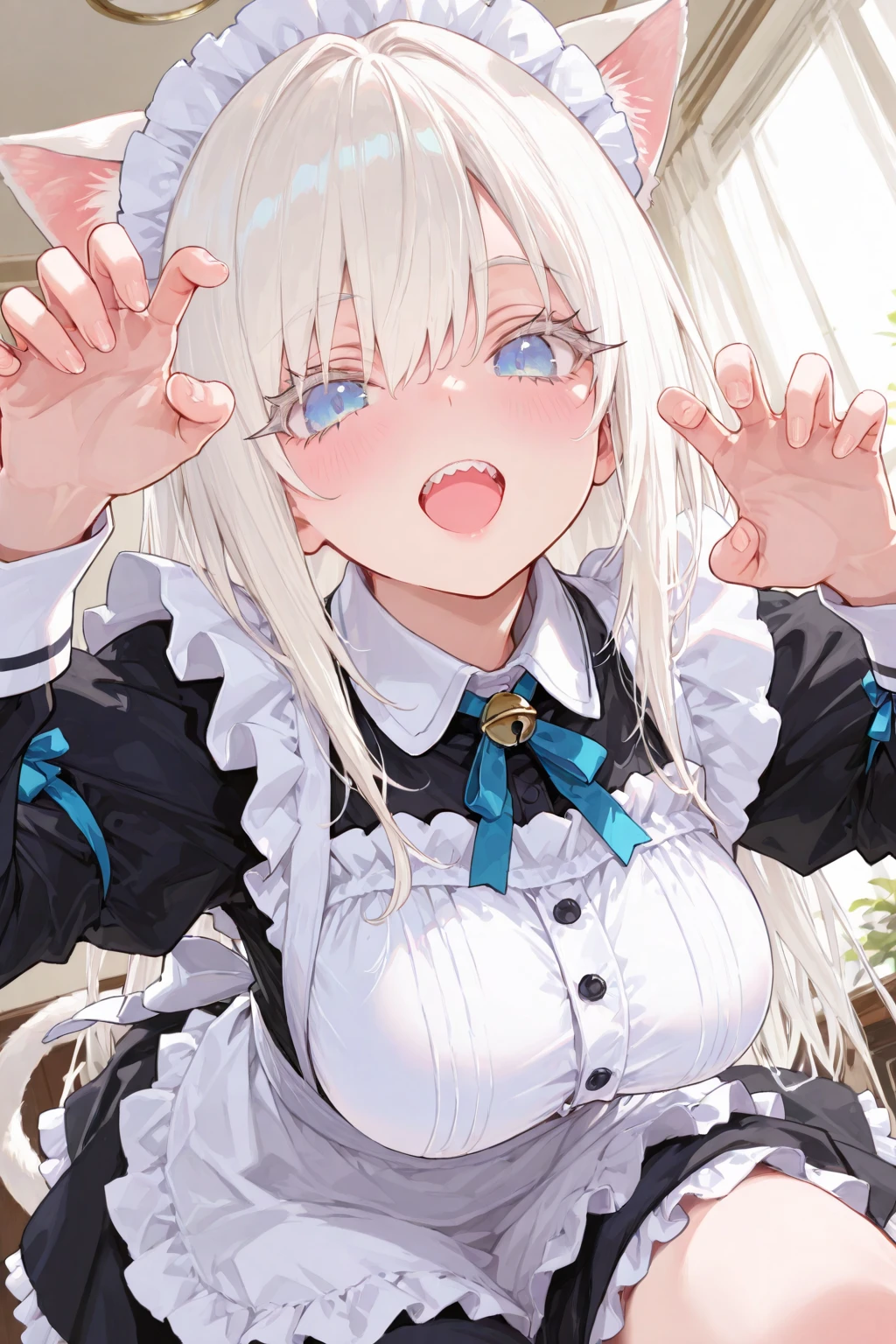 1boy, 1girl, tashkent, azur lane, miyafuji yoshika, nsfw, longhair, micro bikini, kneeling on floor, embarrassed, glaring, fellatio, deepthloat, depth of field, foreshortening, penis, handjob, drool, sweat, steaming body, sound effects, from above, bedside, (monochrome), best quality, very aesthetic, absurdses