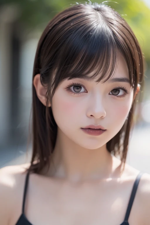 Sexy Woman, Very deep blush, Red nose tip, Long neck,Medium Chest, Visible Cracks,Warm lighting ,look up、Open your eyes、Embarrassing、(Clothing:1.2)、(Big Breasts:1.2)