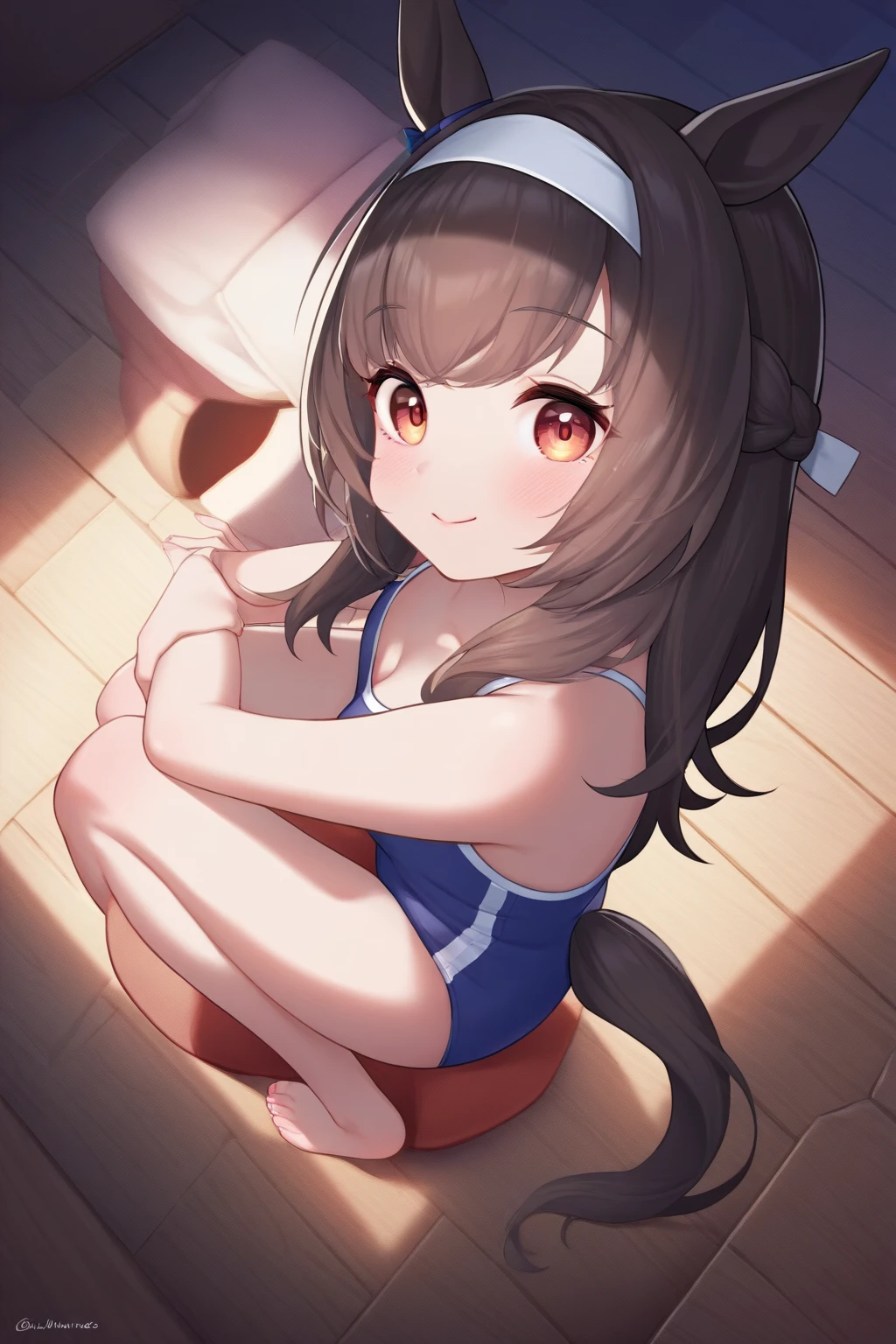 (Two braids, very shy and blush face, Best Quality), ((Masterpiece)), (High Definition:1.3), Beautiful,(Masterpiece), Realistic, sprkle, Beautiful photo, wide-shot, dirty street、1girl, lie down, Slender small breasts、dog ears, light brown hair、Cute Beautiful Girl、Small Bikini