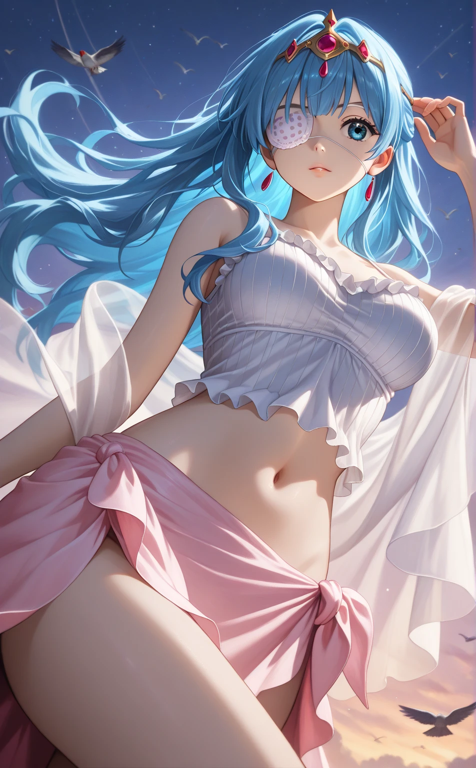Girl with blue-pink hair and peacock feathers, inspired by Nari Hiko-kun, CGSOCIETY, 🌺 anime style. 8K, anime style 3D, popular on CGSTATION, 8K high quality detail art, Guvez style artwork, fantasy art style, realistic anime 3D style, anime inspiration, anime style mixed with Fujifilm