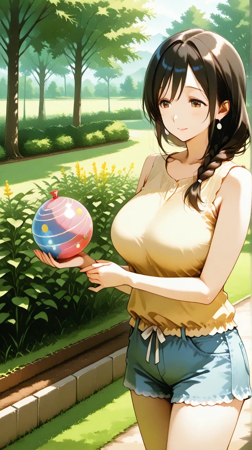 World of Pokémon、A sexy picnic girl with big breasts and a gentle, mature Pokemon trainer、Grassland、Sit with legs apart、Man muscle、blush