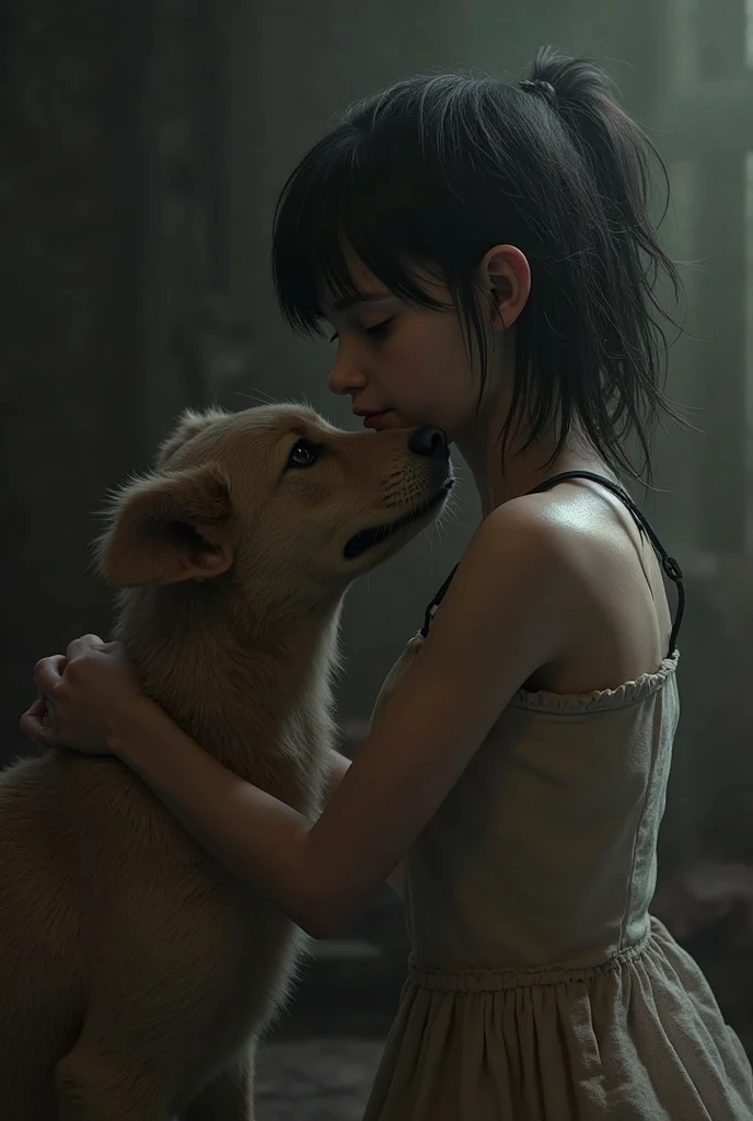 kids with her dogs suburban street storm and rain, (masterpiece:1.2) (illustration:1.2) (best quality:1.2) (detailed) (intricate) (8k) (cinematic lighting) (sharp focus)