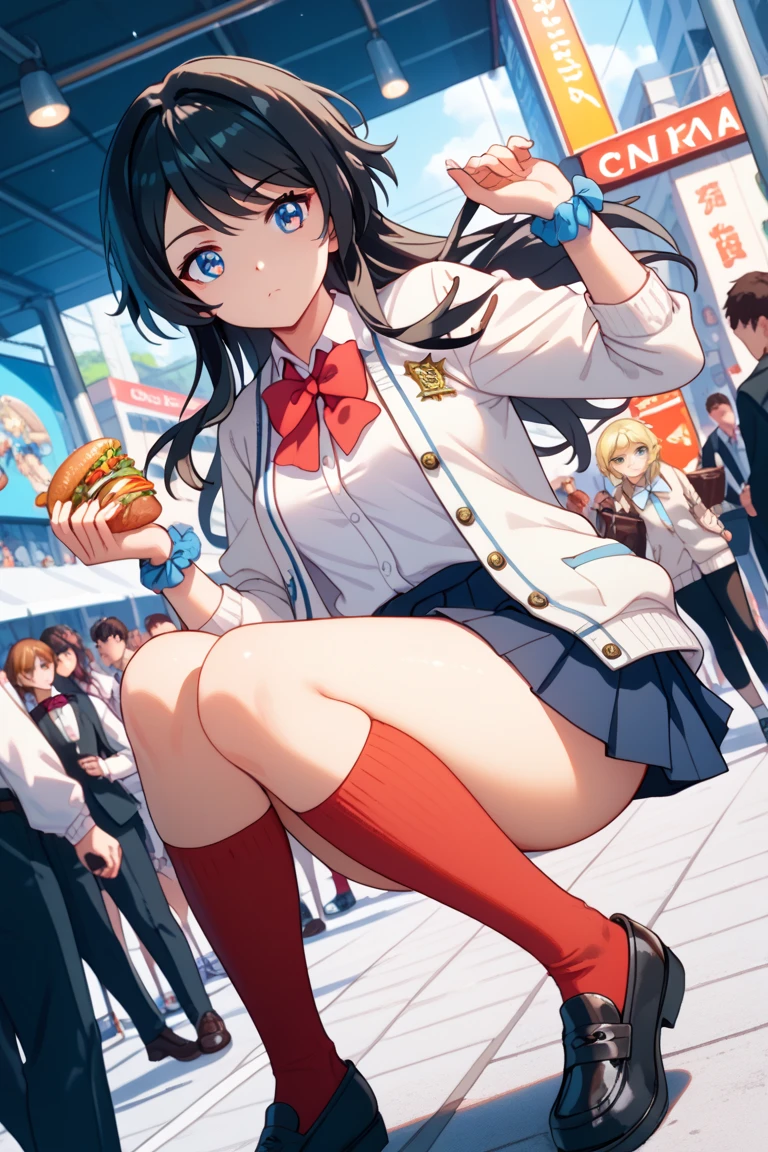 ((Masterpiece, Maximum Quality: 1.5, High Resolution: 1.5, High Precision Image: 1.5, Ultra Detail: 1.5,, Photos: 1.5, 4K, 8K: 1.5))),((Ai Hoshino: 1.5,15-year-old beautiful girl,Beautiful face: 1.5,Cute eyes: 1.5)),((Full body shooting: 1.5)),((Exact composition of the human body: 1.5)),((Does not draw extra limbs: 1.5)),((Does not fuse with human bodies,Does not merge with objects) :1.5)),((Cute mouth:1.5,Devilish smile:1.5)),((Correct position human body configuration:1.5)),((Girl who sweats heavily:1.5)),((High definition skin),((High definition skin:1.5)),Double eyelids,Round eyes,Ruby eyes,Crystal pupils,Well-formed nose,Pretty small nose,Huge breasts and cleavage,Top quality skin,Cute girl emphasizing slender abs:1.3,Looking at this,Shooting very close to a girl,She is excited,Shiny hair,Shiny skin,High ponytail,Bangs,Red eyes + long eyes,Smile,Bright face,Thin waist,Pelvis wide,Thigh gap,(Seraph,Sailor color,Tie),(Pleated skirt blue skirt,Pantyhose,Black shoes,Shoes),(( Girl wearing jewelry accessories of different colors)),sexy pose,sexy look,dramatic outdoor lighting,outdoor festival at night