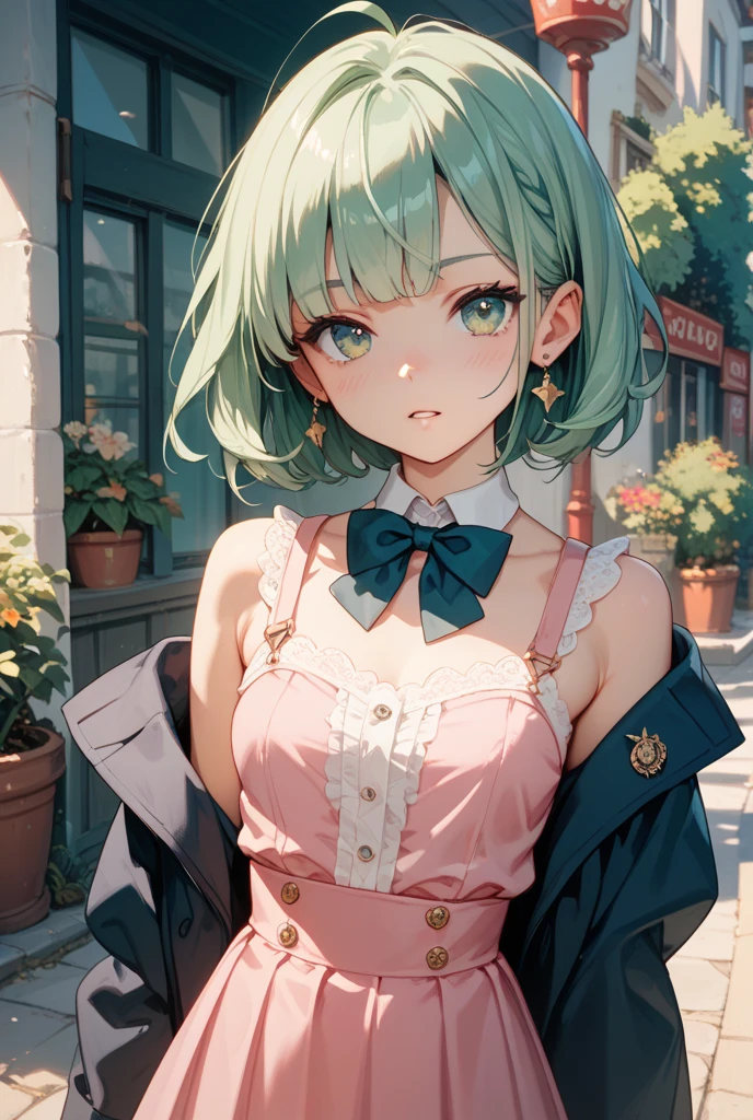 (Highest quality)、(Highest quality)、cute、(choker).eyes are emerald、Short Bob、