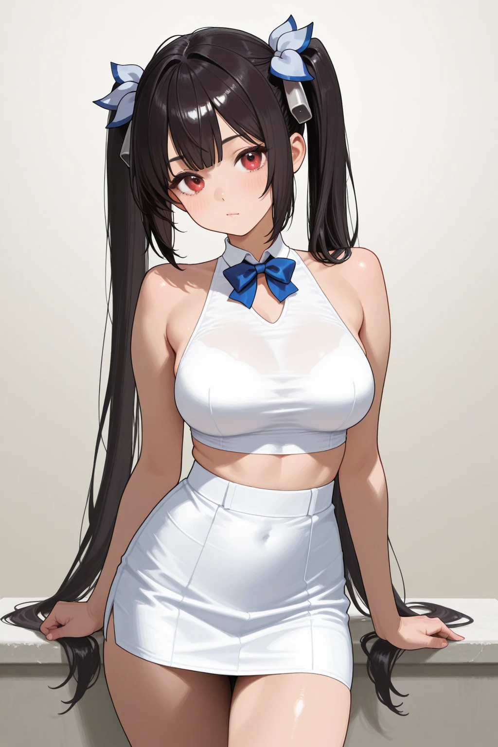 masterpiece, best quality, ultra detailed,1 girl , long hair, twin tails, playboy bunny, leaning forward, put hands hip