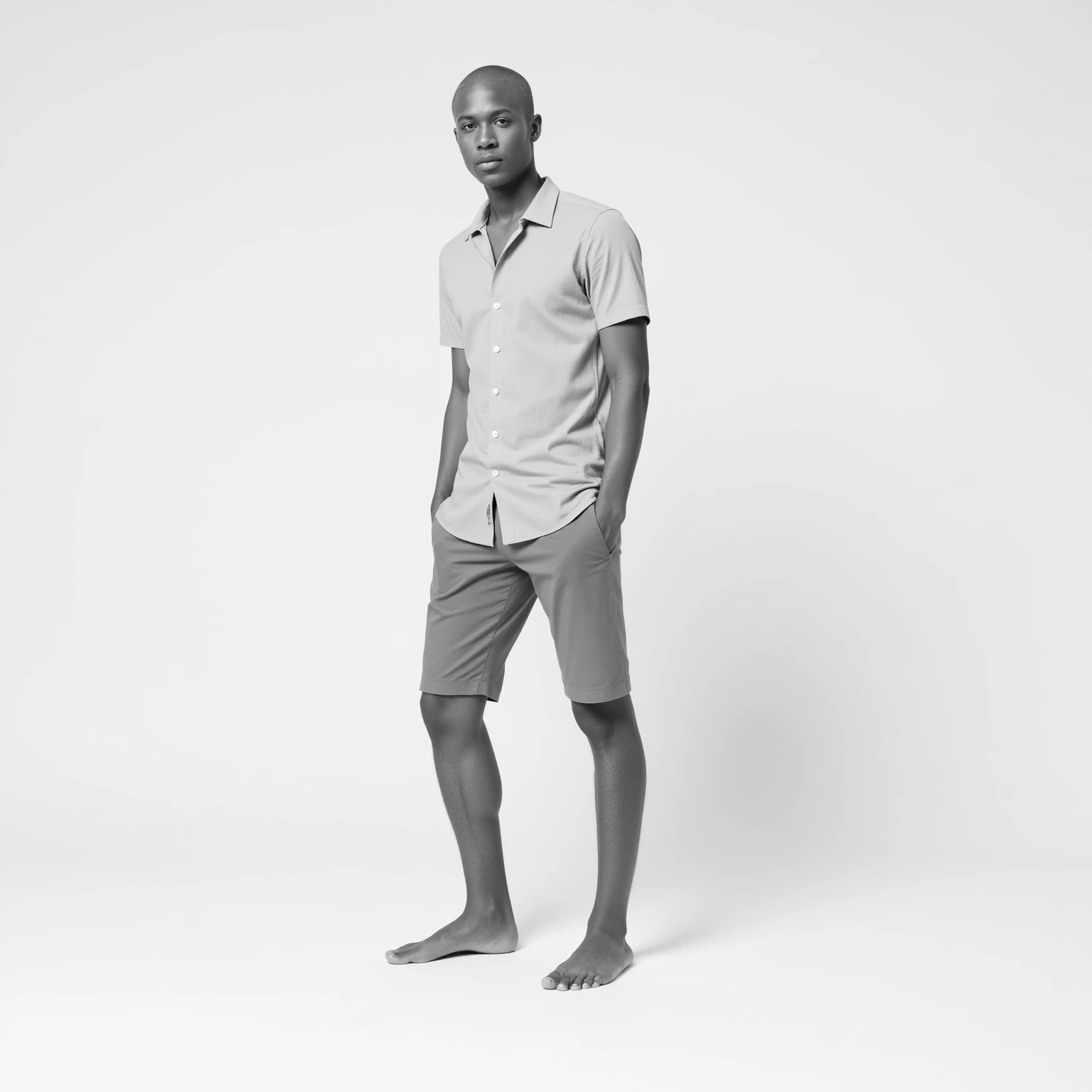 a very skinny black boy with short hair, his body is skinny and he is only wearing white underwear manga line art