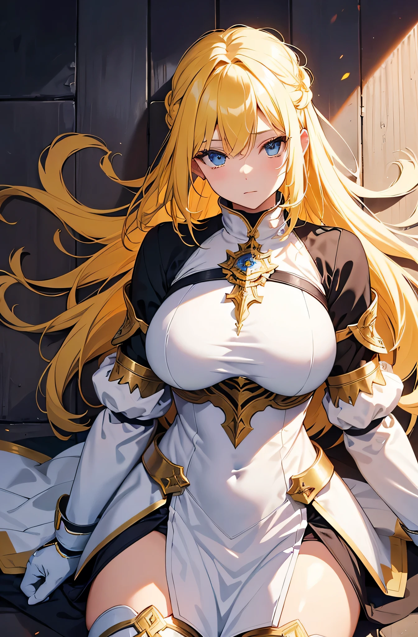 最high quality、Best image quality、masterpiece、With a girl((18-year-old、Best Bust、Large bast、Bust 85,Beautiful golden eyes、Spread your chest wide,Blonde long hair、Slender、Big Valley、Gold Bodysuit,Show the whole body、Open your arms、Gold ring on wrist、手に持った槍からlightningを放つ)）high quality、Beautiful art、background((Night Sky、Black Cloud、lightning、Intense thunder、Lightning strikes、Red thunder、青いlightning、Gold Thunder)))Tabletop、Visual Arts、Depth of written boundary、Night Sky