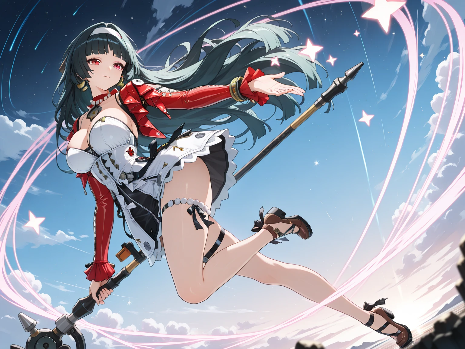 Official Art, Unified 8K Wallpaper, Ultra Detail, Beautiful and Aesthetic, Masterpiece, Best Quality, (Zentangle, Tangled, Intertwined), (Fractal Art: 1.4), 1girl, Beautiful Girl,Black Hair, Japanese, Bare Shoulders, Short Skirt, Calf, Navel, Very Detailed, Dynamic Angle, Cowboy Shot, (Chaos of the Most Beautiful Shape), Flowing, (Bright Colors), OC, (Half: 1.2) , Japan, (Tanka Flying Sky: 1.5), (Ribbon: 1.3), (Dream: 1.5), (Japanese: 1.5), Japan Dragon, Phoenix, (Smile: 0.5), (God of Japan),