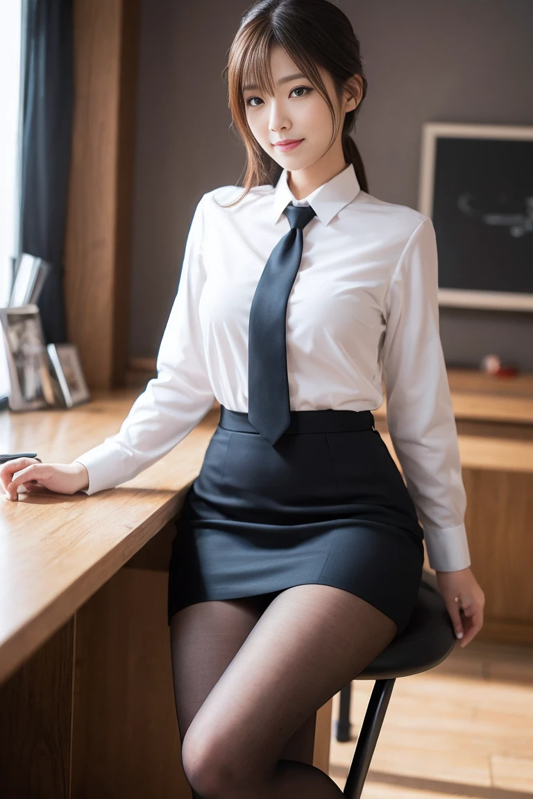 office girl,super realistic pantyhose:1.3, ulzzang-6500-v1.1, sharp focus、(Raw photo:1.2), (Photoreal), beautiful detailed girl, (genuine: 1.4), (muste piece), Puzzled, shame, shyness、