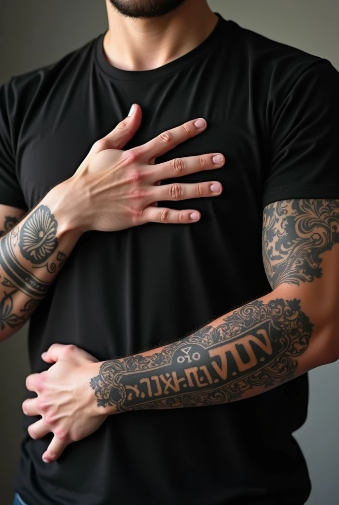 Show me a picture of a man&#39;s left collarbone with a tattoo that has the phrase "ever dream"